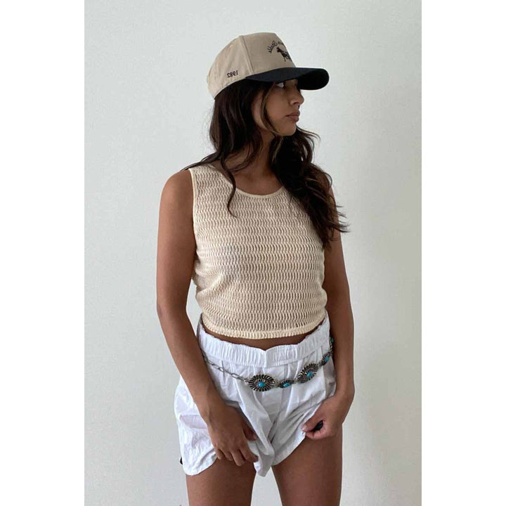 SLEEVELESS MESH DETAIL BACK TIE TANK
