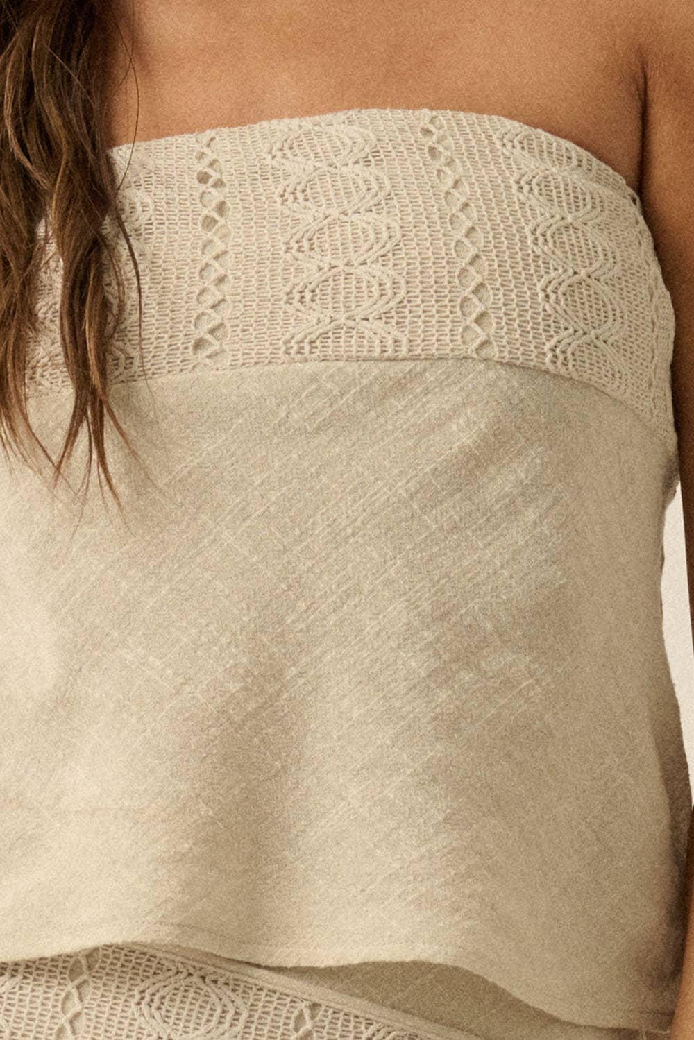 Gauze & Crochet Lace Strapless Top