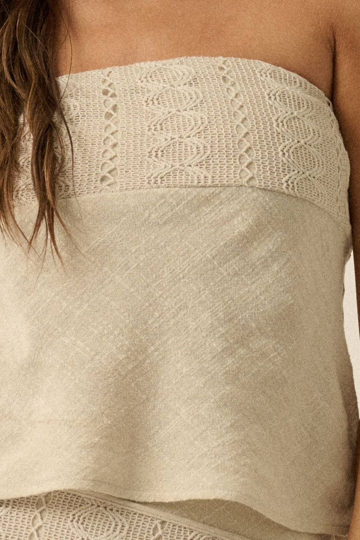 Gauze & Crochet Lace Strapless Top