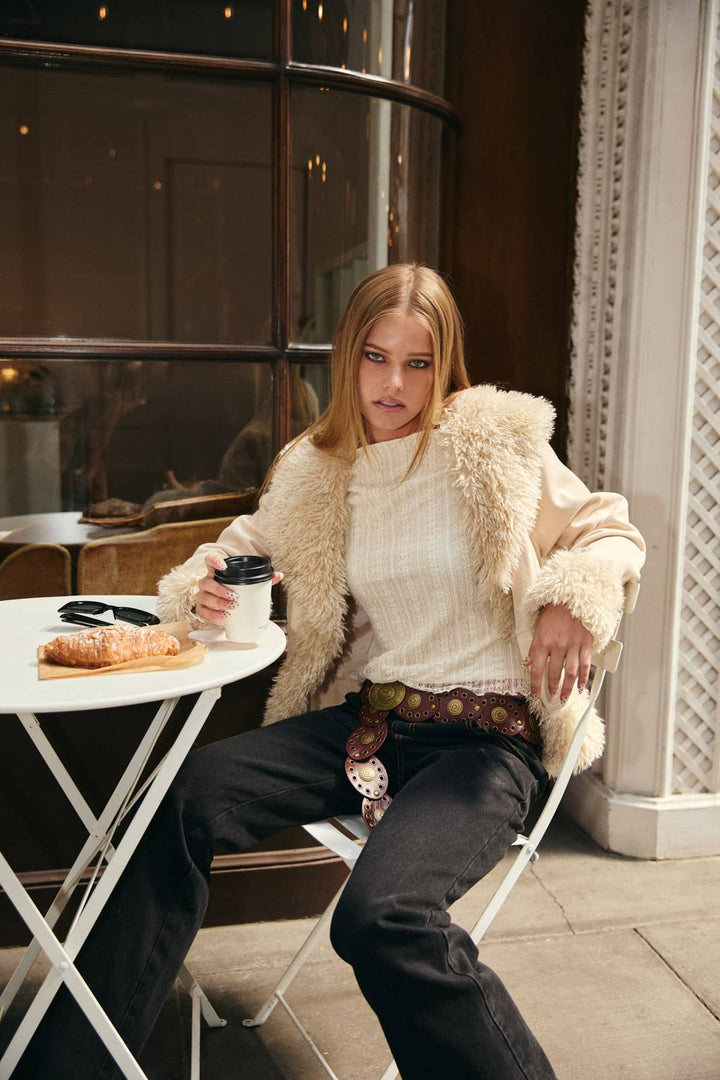FAUX FUR TRIMMED SUEDE JACKET