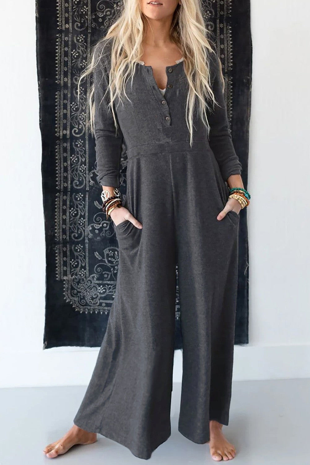 Long Sleeved Button Jumpsuit