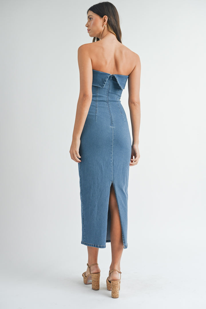 DENIM FOLDOVER TUBE DRESS