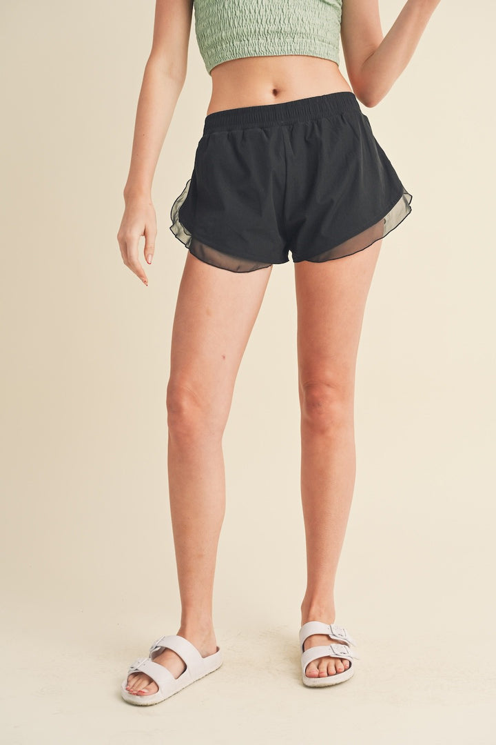 Active Shorts w\Sheer Ruffle Trim