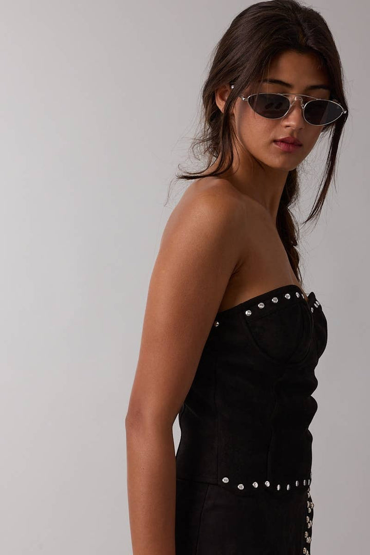 SUEDE STUDDED SCALLOP CORSET