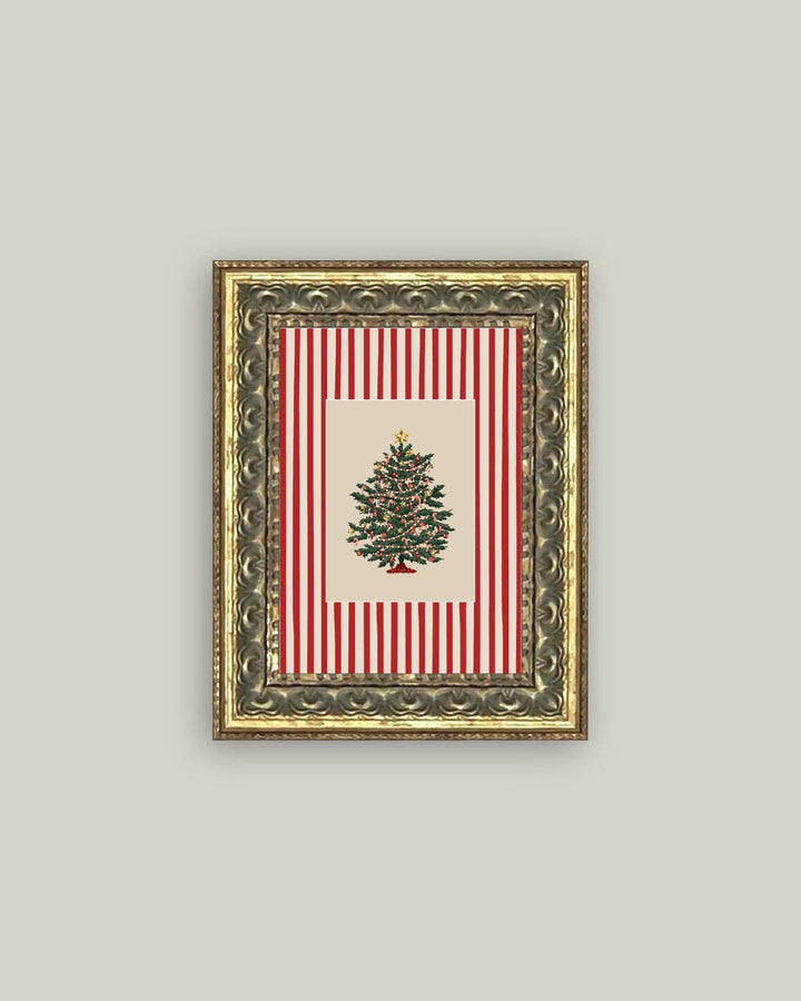 Peppermint Stripe Tree Framed Antique
