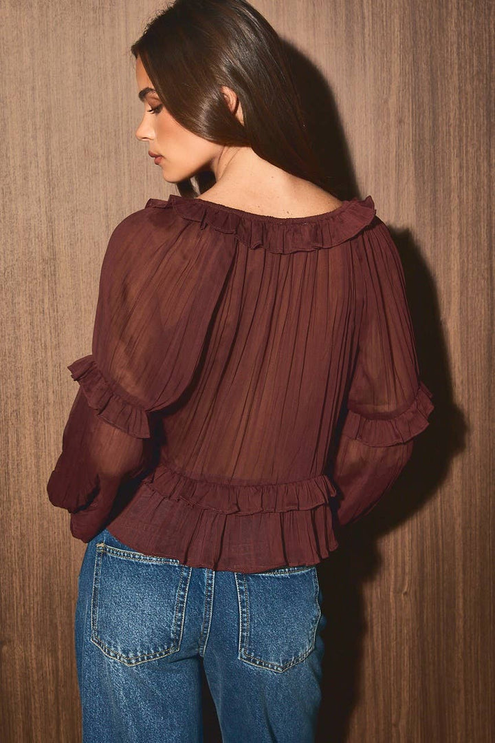 Scoop neck ruffle blouse