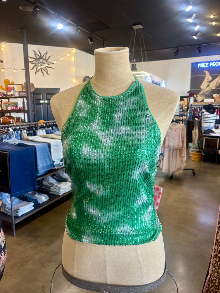 Green Sequin Halter Neck Top