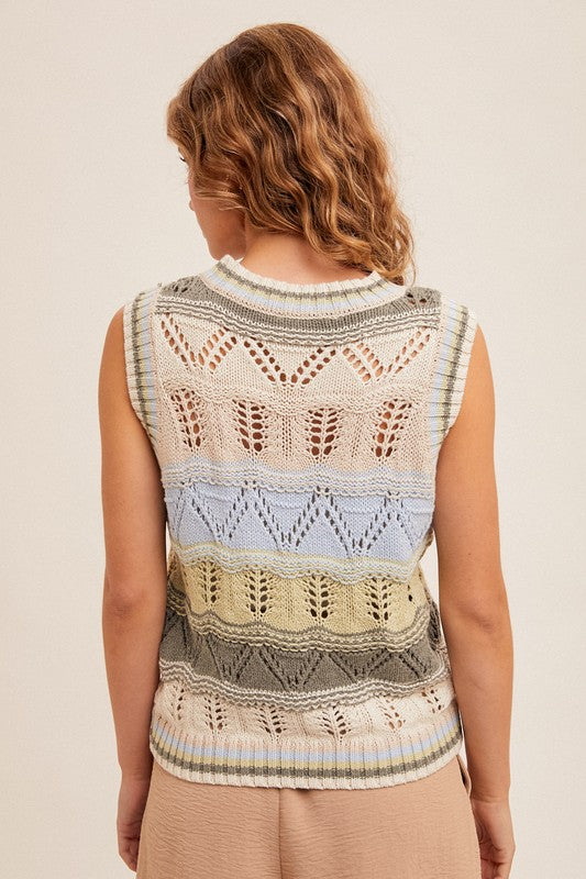 ROUND NECK CROCHET KNIT VEST TOP