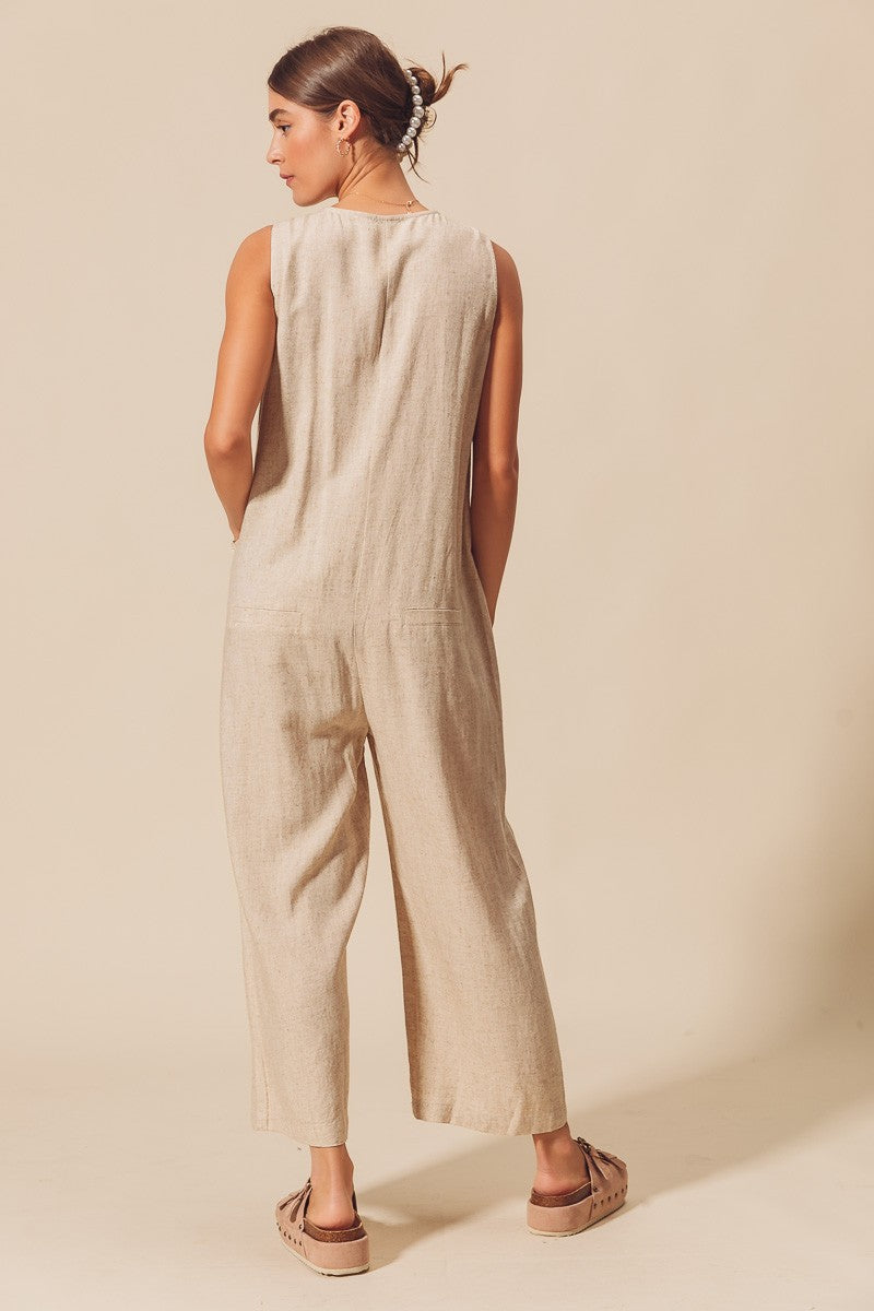 LINEN BUTTON DOWN OVERALLS
