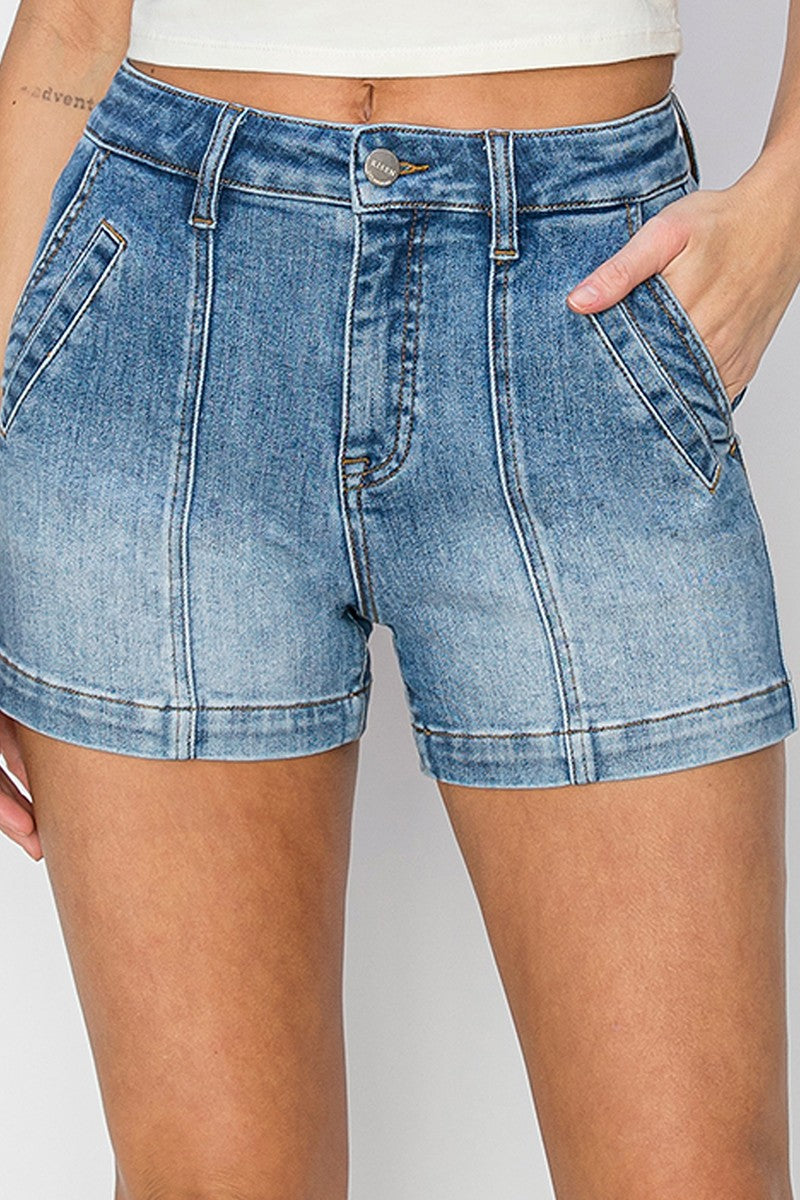 High Rise Front Seam Jean Shorts