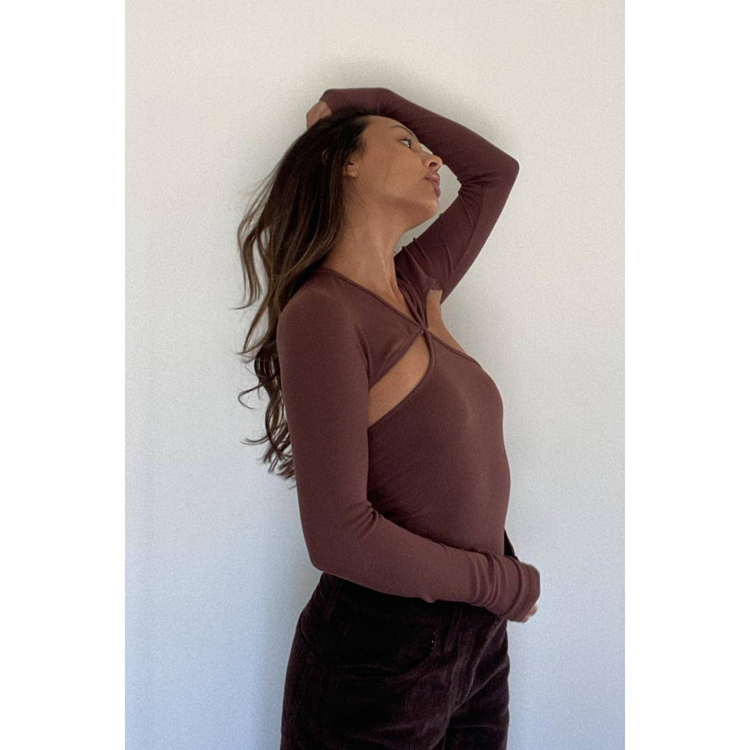 Cut-out Ribbed Long Sleeve Knit Top