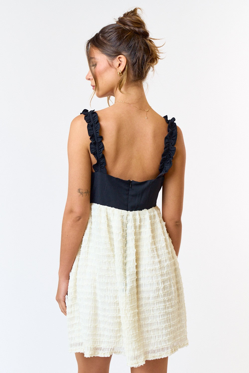 BOW STRAP RUFFLED BABYDOLL DRESS