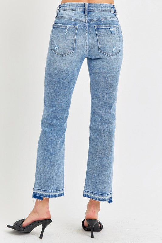 MID RISE ANKLE UNEVEN HEM JEANS