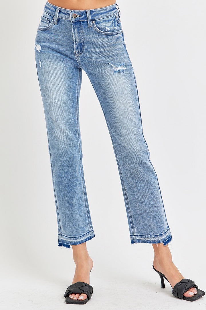 MID RISE ANKLE UNEVEN HEM JEANS