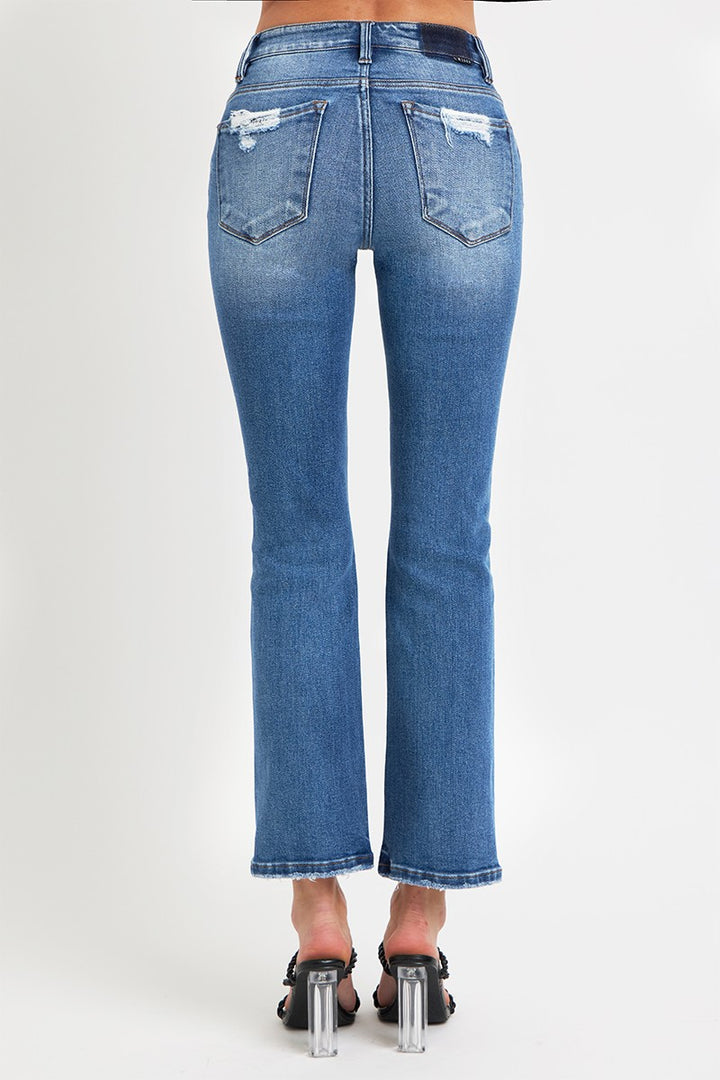 DARK MID RISE ANKLE STRAIGHT JEANS