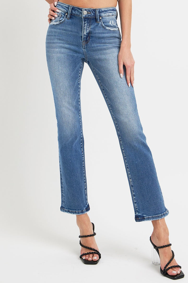 DARK MID RISE ANKLE STRAIGHT JEANS