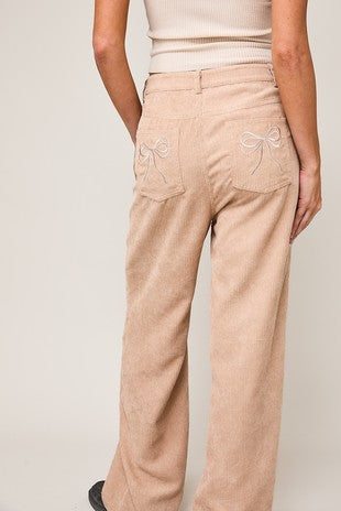 EMBROIDERED POCKET CORDUROY PANTS