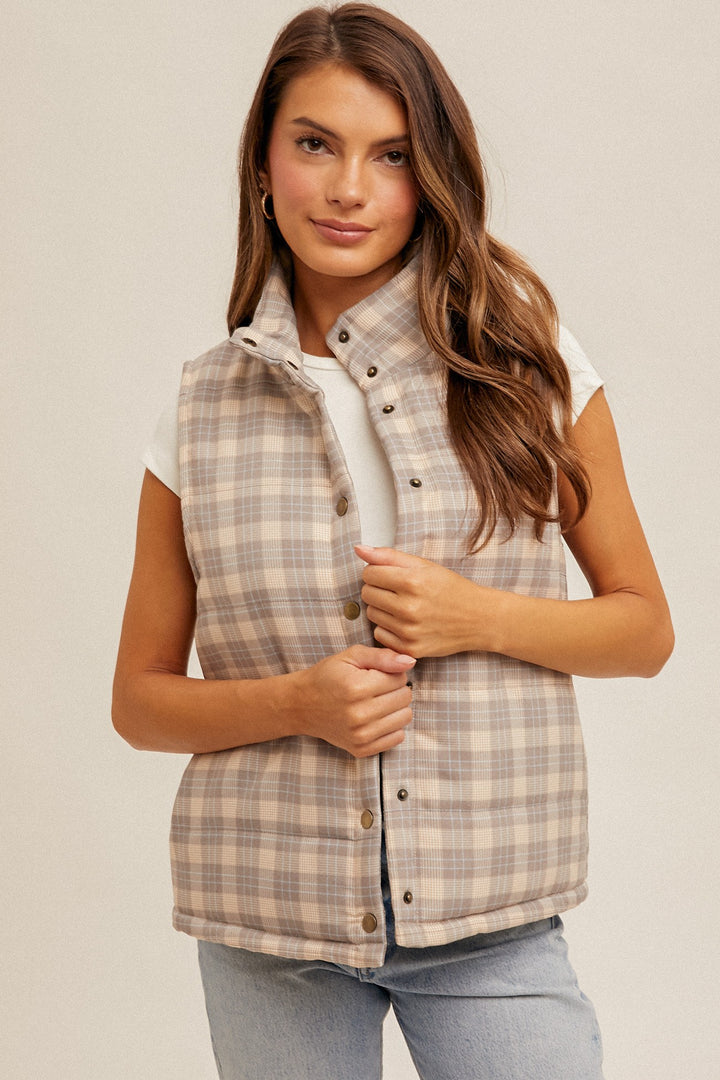PLAID PUFFER VEST