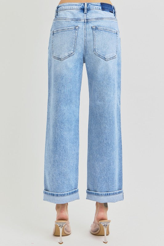HIGH RISE ANKLE CUFFED JEANS