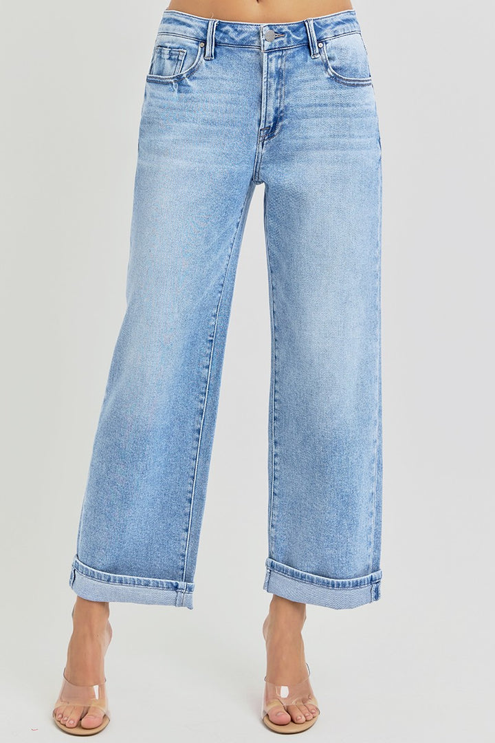 HIGH RISE ANKLE CUFFED JEANS