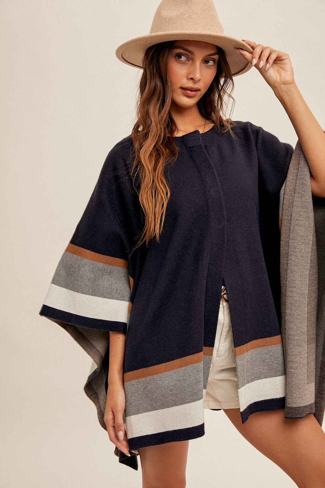 MULTI STRIPE JAQUARD SWEATER CAPE