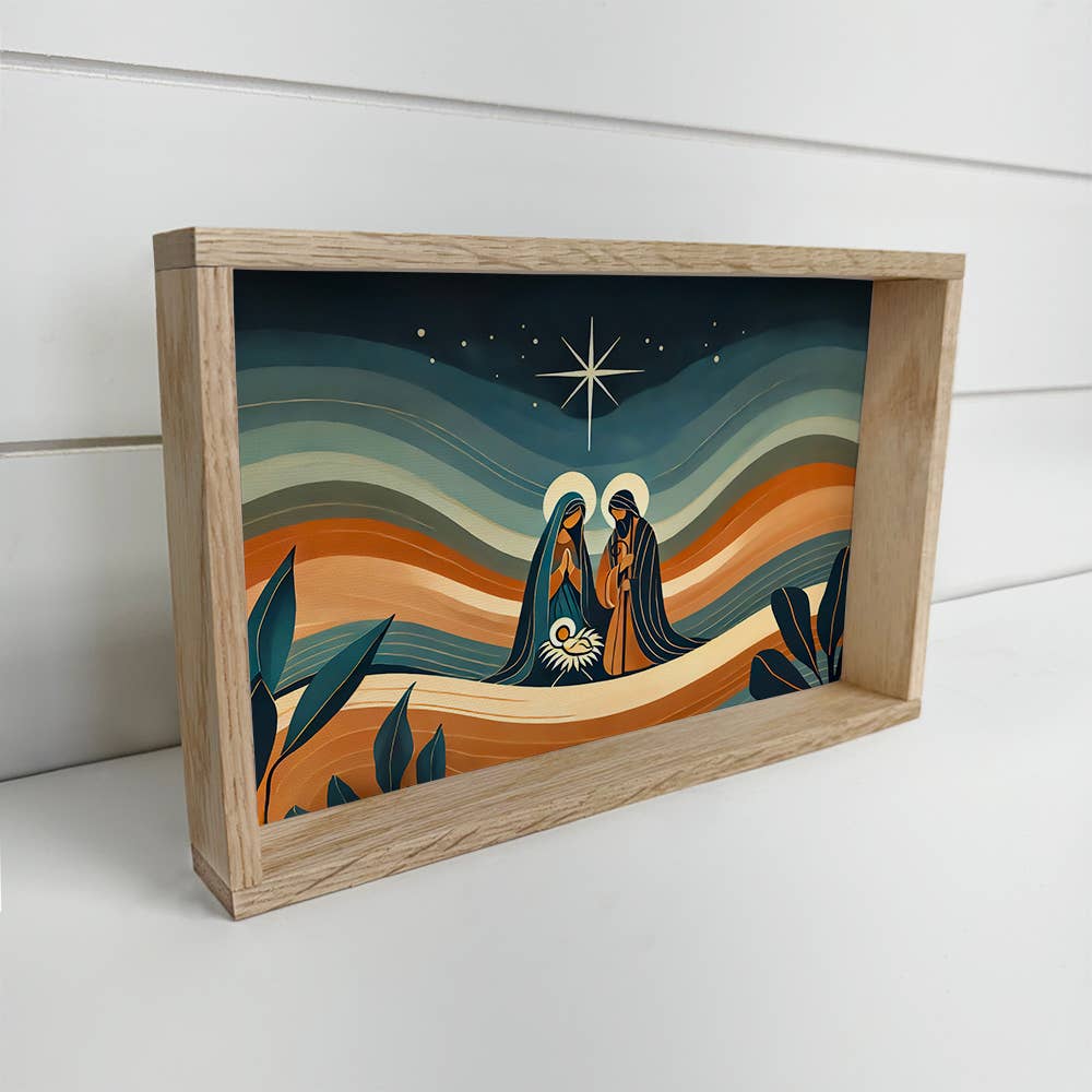 Modern Boho Christmas Nativity Rolling Hills - Nativity Art: 18x24" Large Canvas Art with Thick Wood Frame