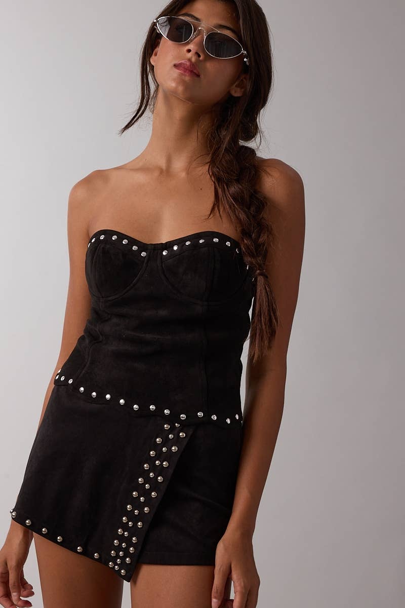 SUEDE STUDDED SCALLOP CORSET