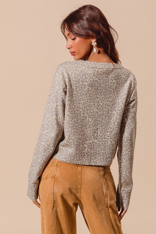 Leopard Vintage Print Button Up Cardigan