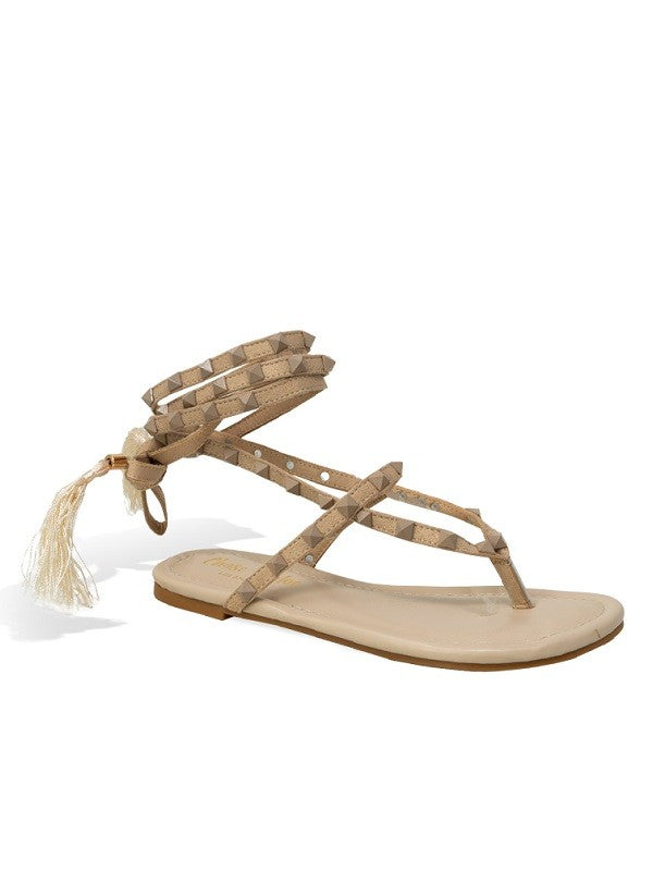 Studded Wrap Tassel Sandals