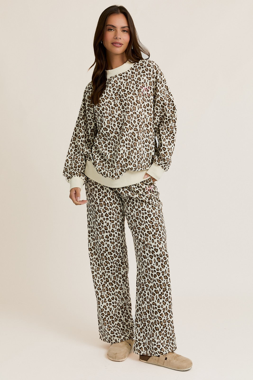 Pink Bow & Leopard Sweat-Set