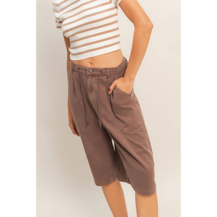 Drawstring Waist Wide Leg Jorts