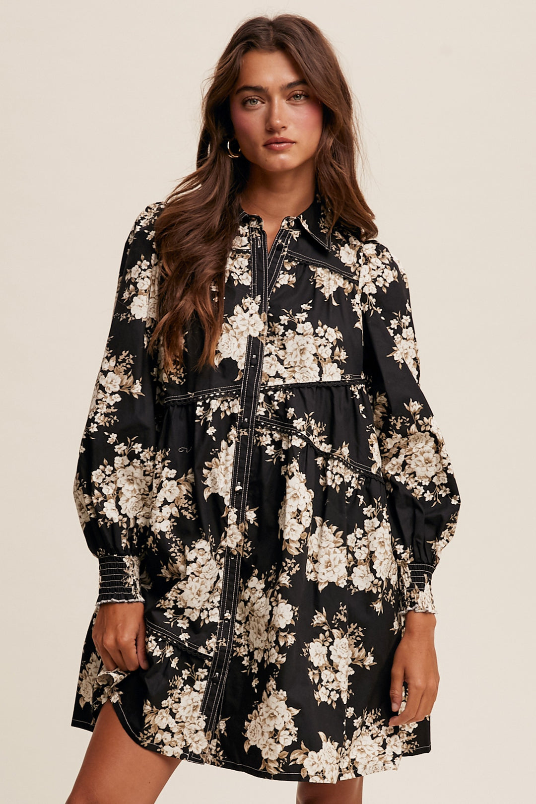 Floral Tiered Shirt Dress