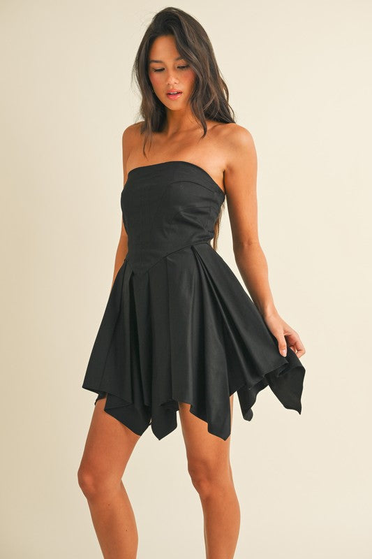 ASYMMETRICAL HEM PLEATED MINI DRESS