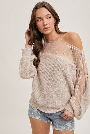 Lace Trimmed Knit Sweater