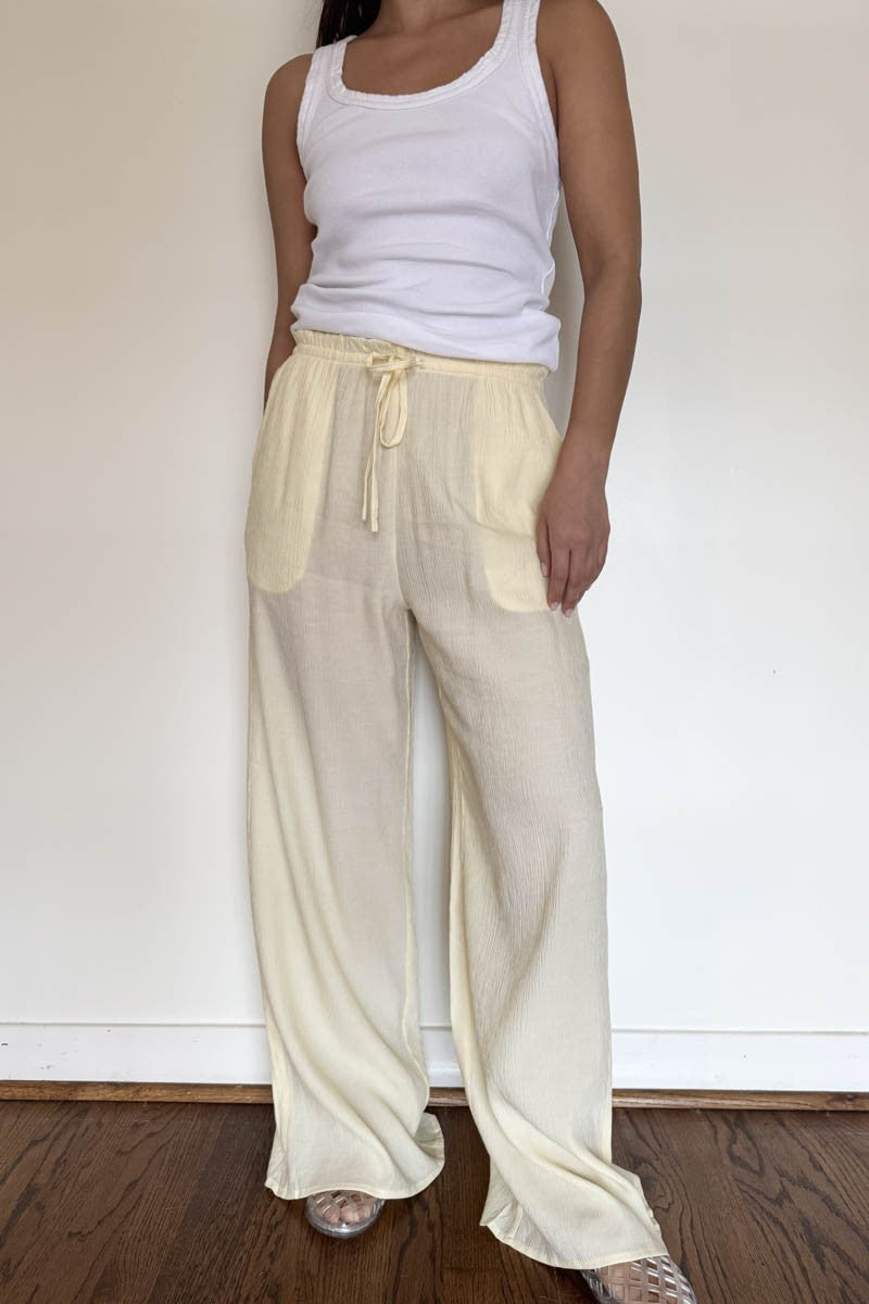 Cream Drawstring Flowy Pants