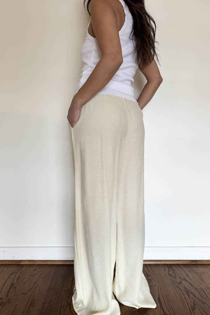 Cream Drawstring Flowy Pants