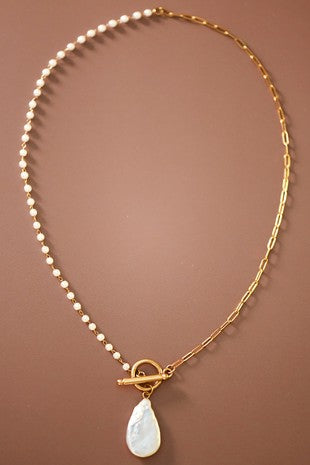 18k Gold Non-tarnish Stainless Steel Pearl Chain Necklace
