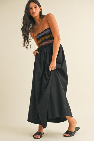STRAPLESS SMOCKED BODICE MIDI