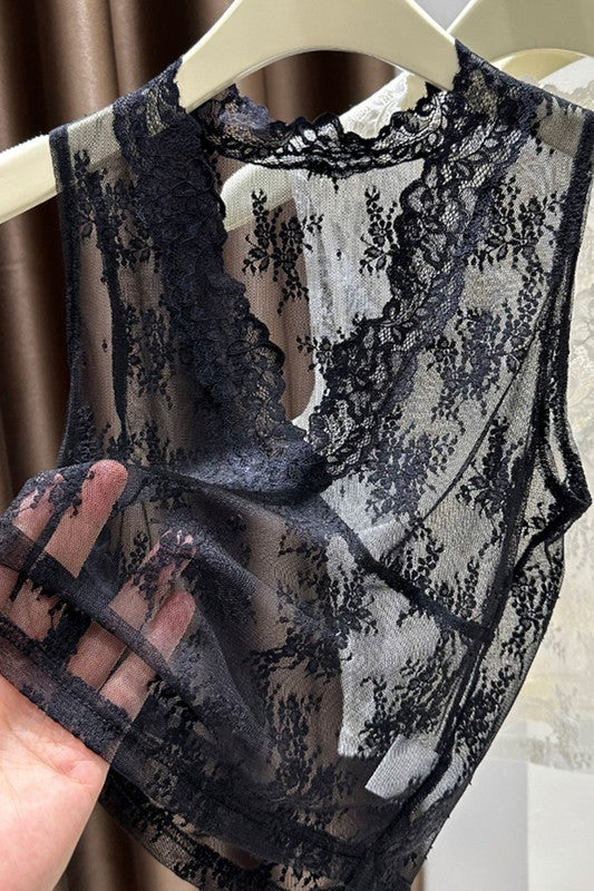 Sheer Floral Lace Tank Top