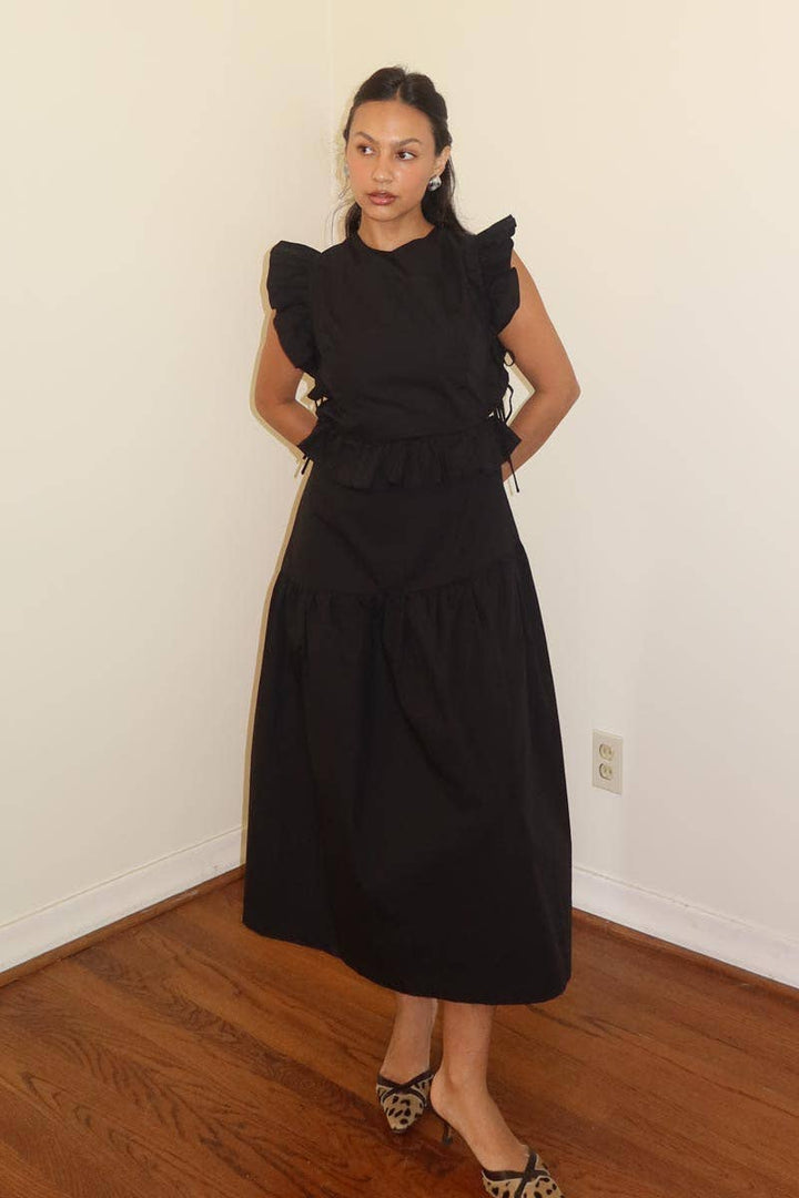 COTTON RUFFLED DETAIL MIDI DRESS