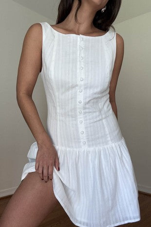 Cotton Eyelet Boatneck Mini Dress