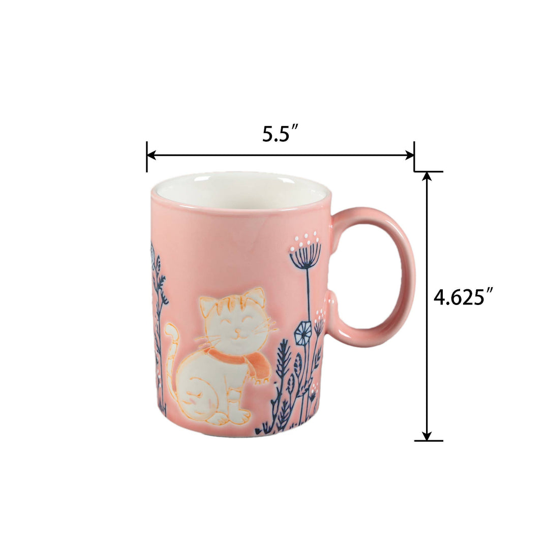 Pink Embossed Cat Ceramic Mug