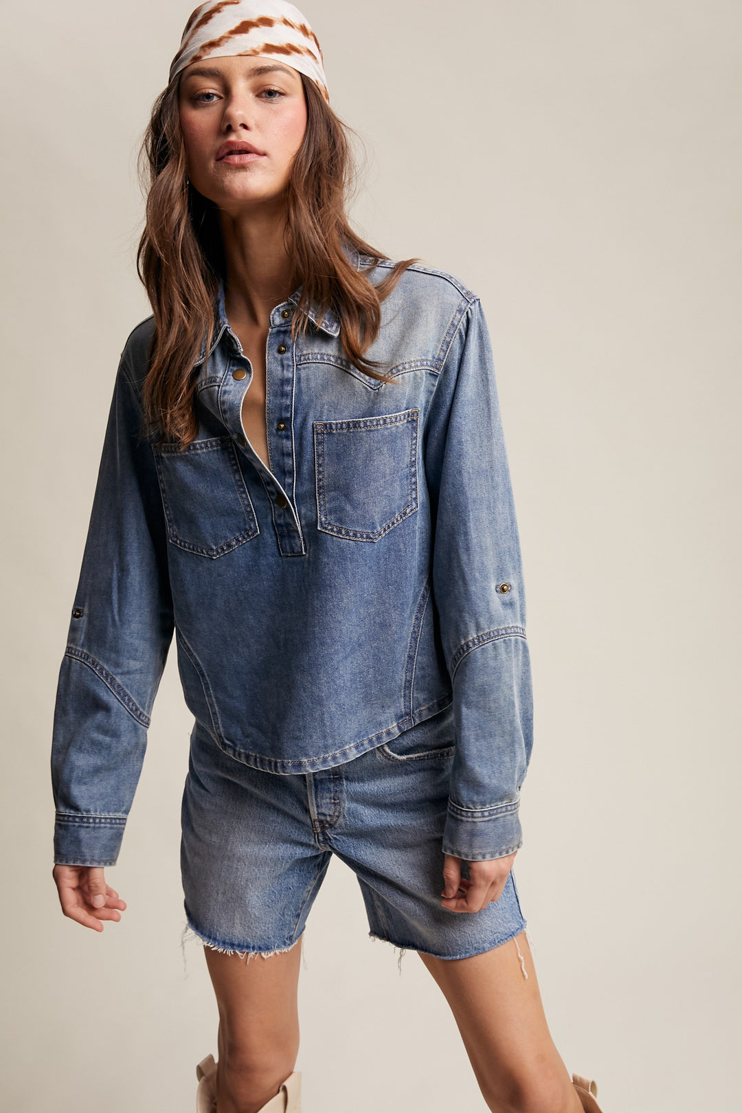 Western Denim Popover Shirt