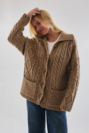 Front Pocket Long Sleeve OS Cardigan