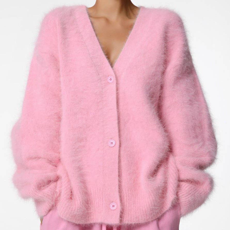 Fuzzy oversized button front cardigan