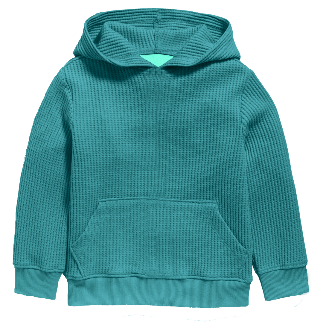 GIRLS THERMAL KNIT HOODIE: TEAL