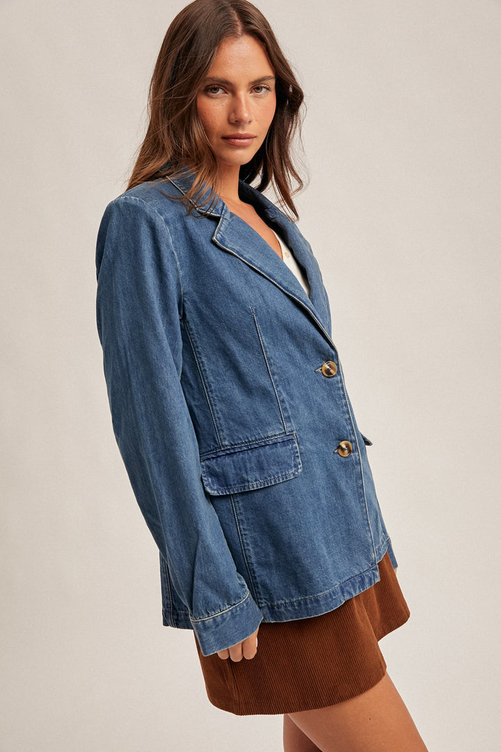 Denim Single Breast Blazer