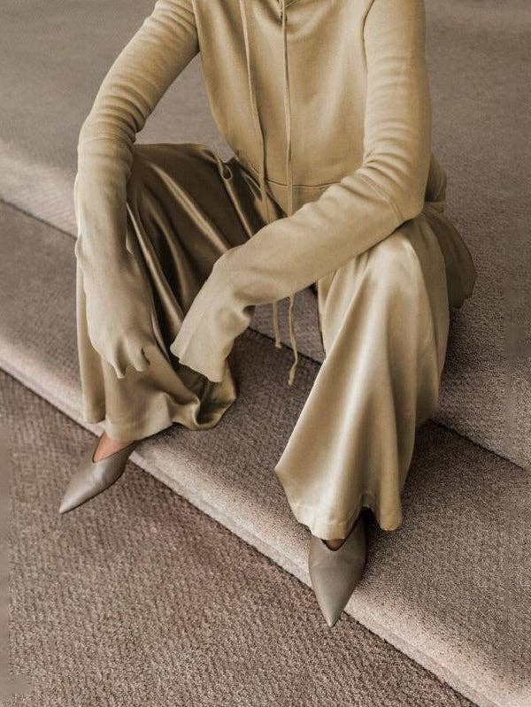 Hoodies &amp; Wide Leg Pants 2 Pieces Set
