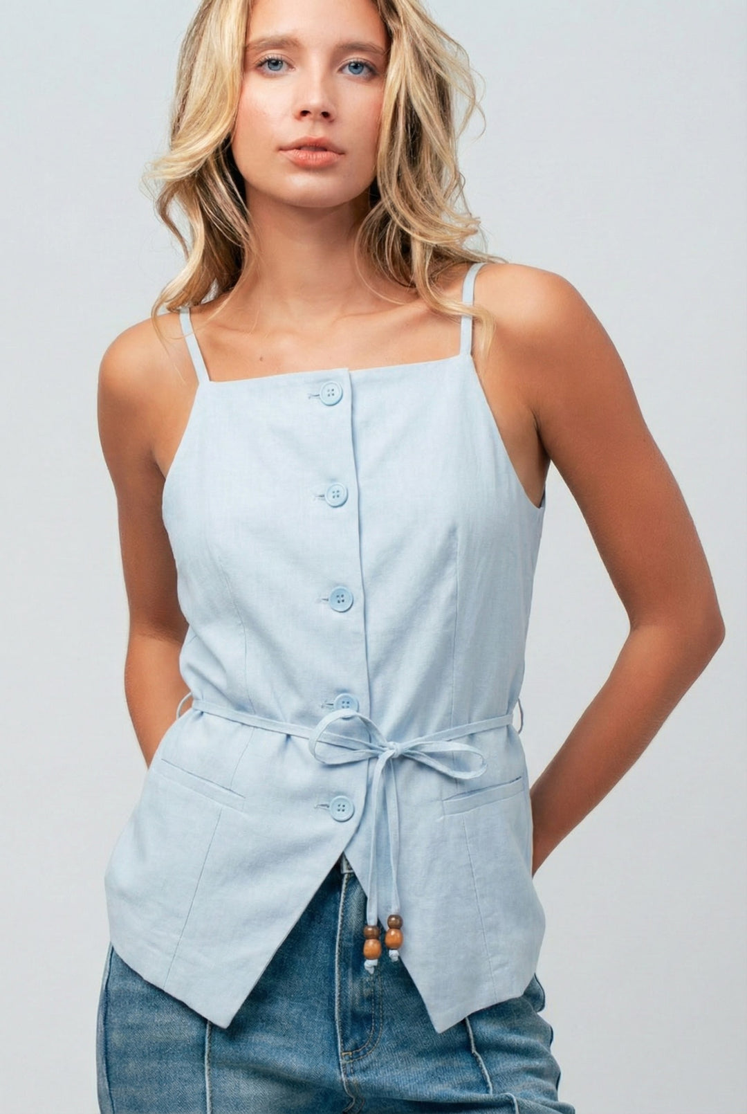 Button Tie Waist Cami Top