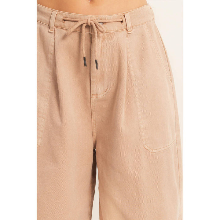 Drawstring Waist Wide Leg Jorts
